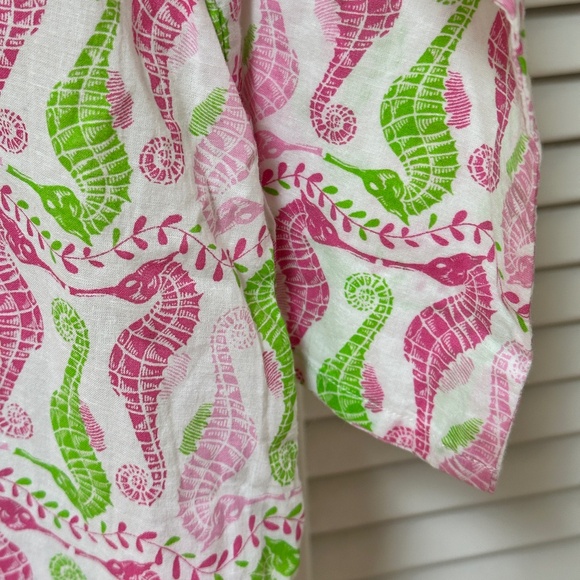 Lexi York Cotton Tunic Swim Cover Up White Pink Green Seahorse Print Large - Picture 5 of 8